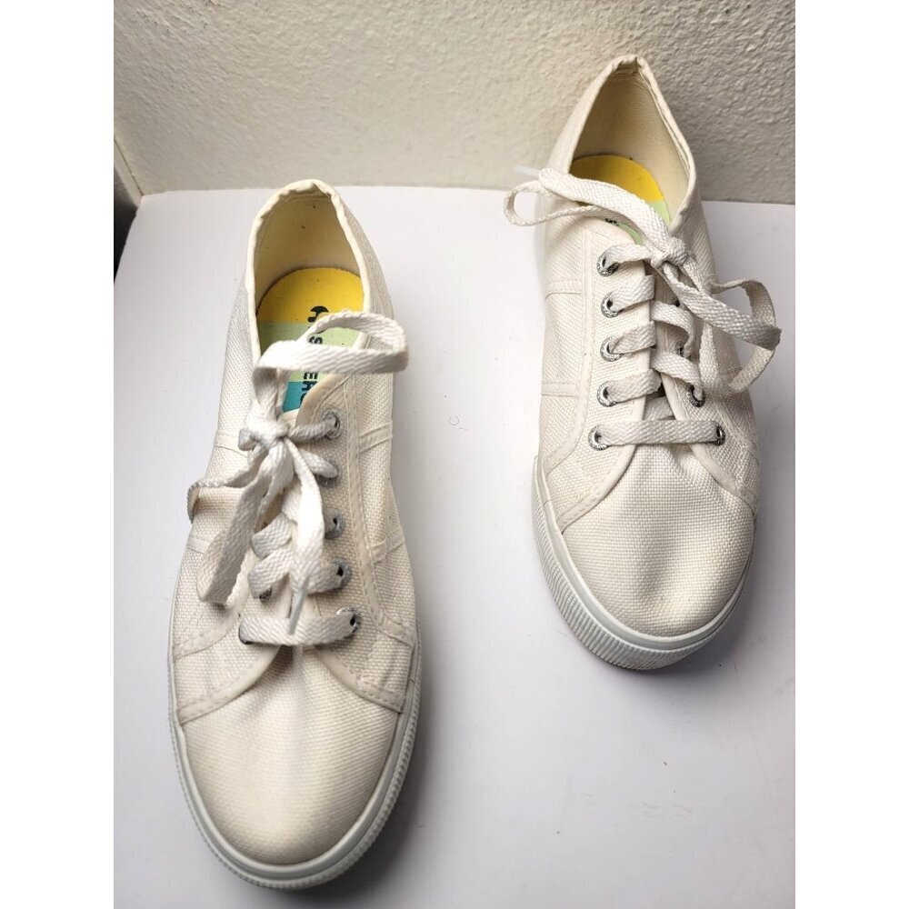 Superga Unisex White Canvas Platform Sneakers Lace-Up Casual Shoes Size M6/ W 7.